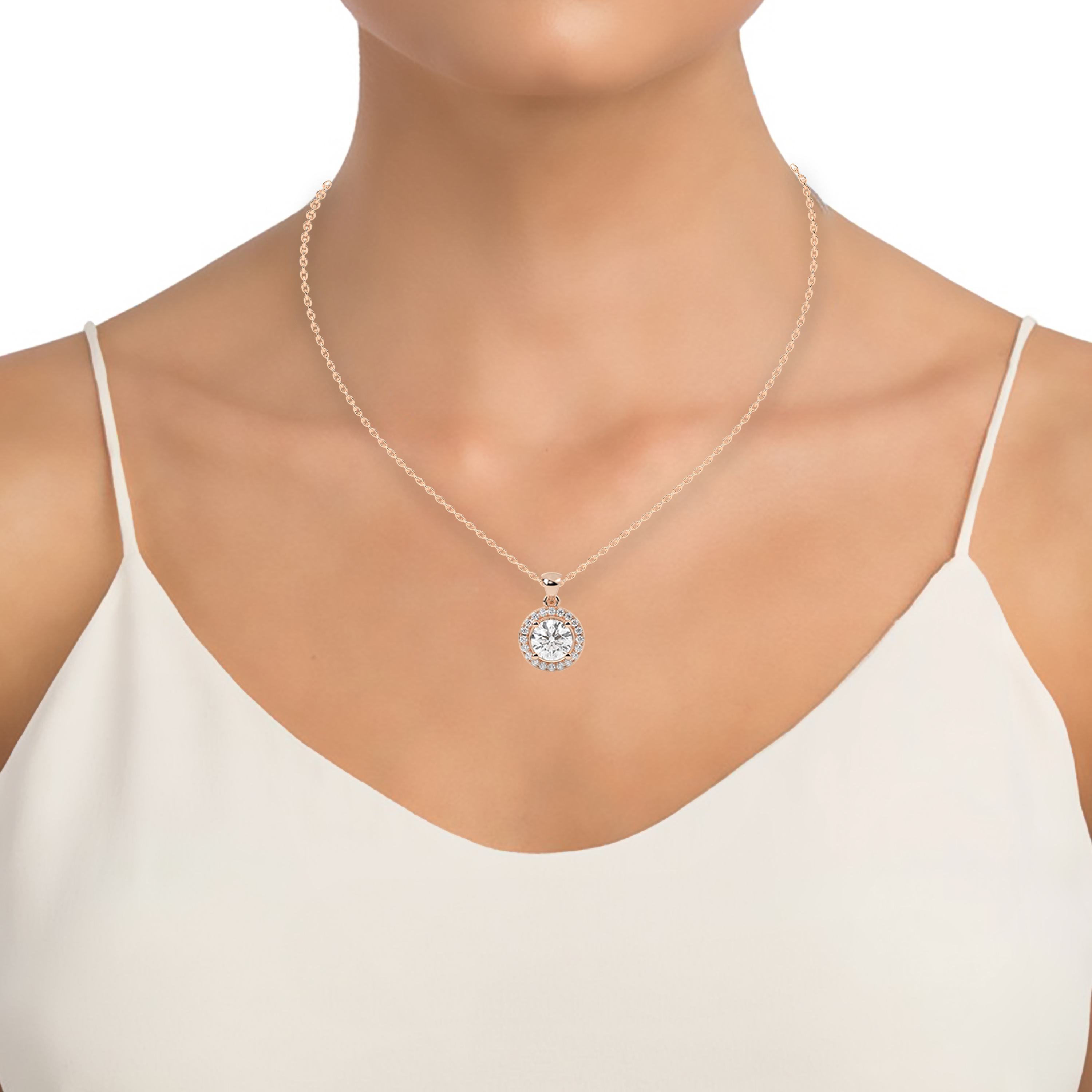 14k Rose Gold Studded 1.4 Carat Lab Grown Diamond Pendent With D Color VS1 Clarity.